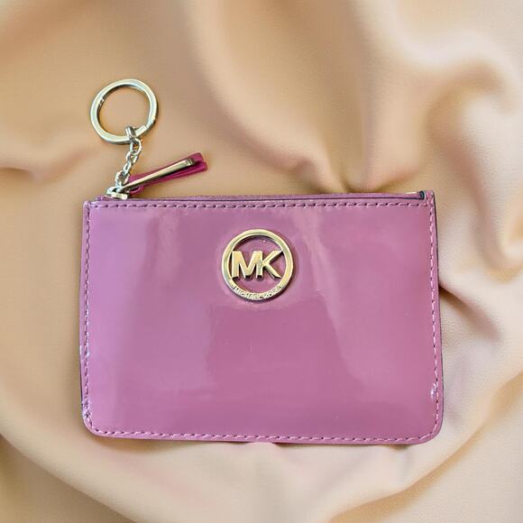 Michael Kors Rose Patent Keychain Wallet Card Case 35T8GFTP1A - Picture 1 of 11